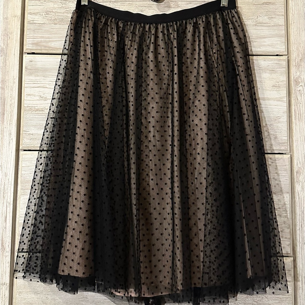 Ann Taylor Black & Pale Pink Polka Dot Skirt - Picture 3 of 9